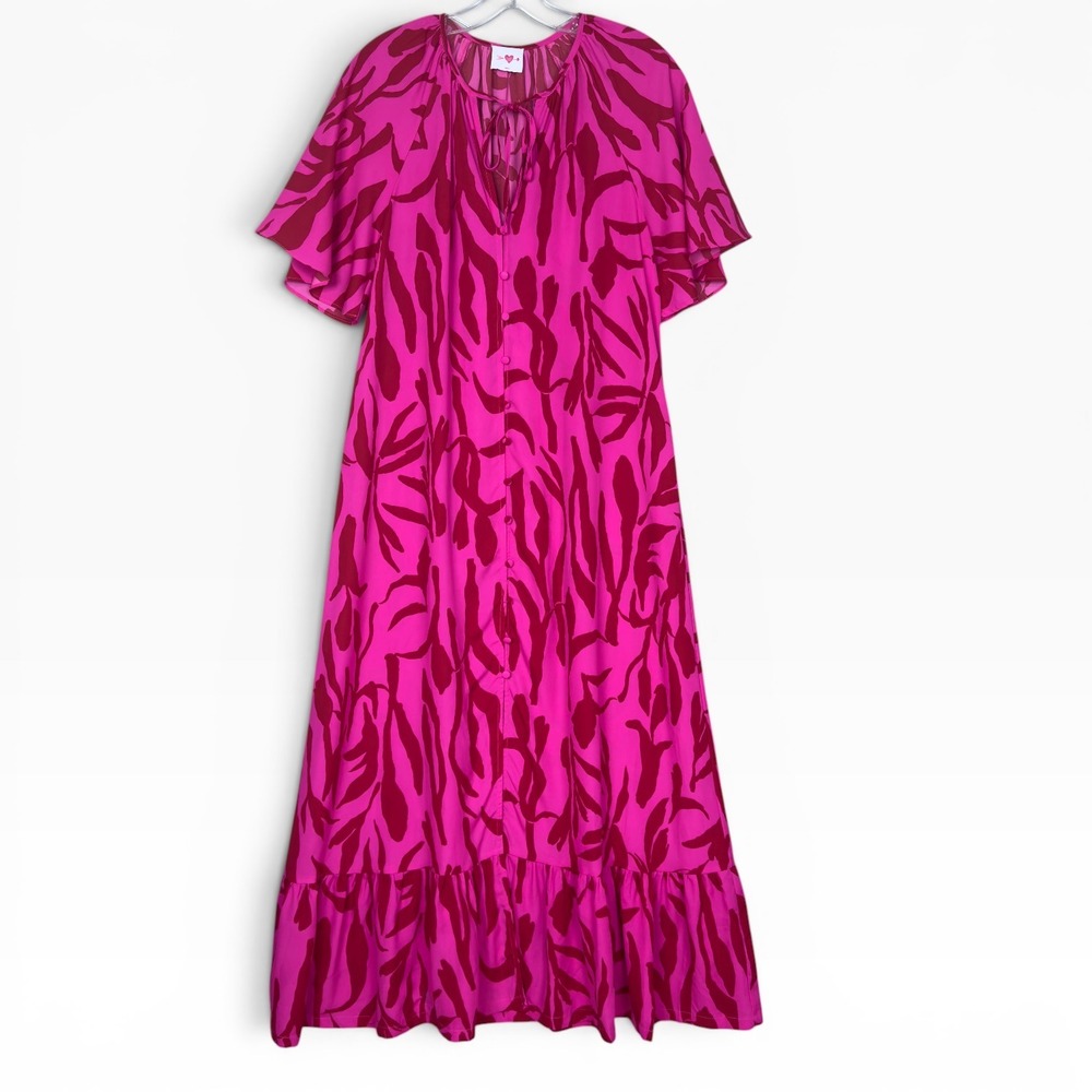 Buddy Love Tullah Maxi Dress Womens Small Bright Pink Button Front Ruffle Resort